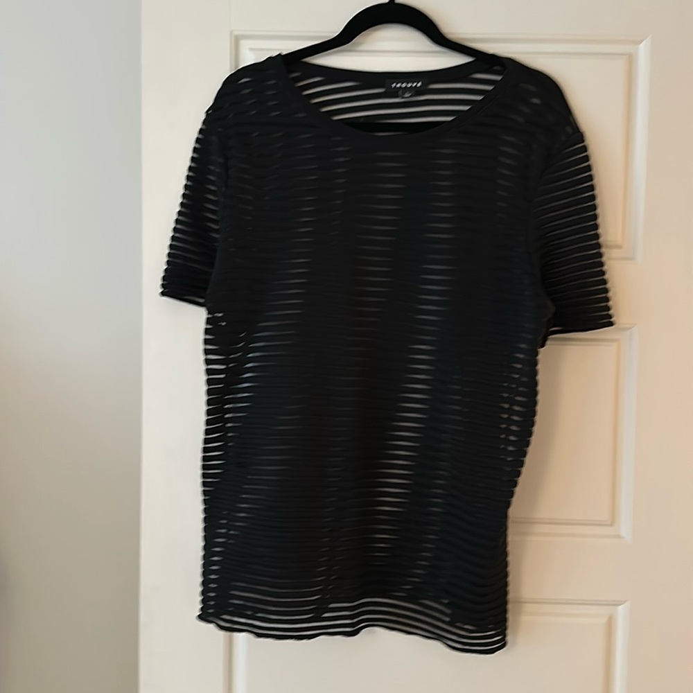 Black sheer striped short sleeve blouse